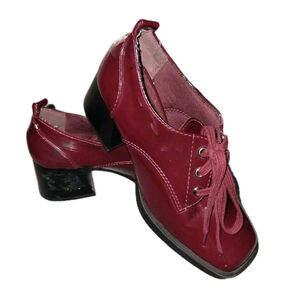 SODA Red Patent Leather Lace Up Oxford Heels Chunky Block Heel Platform Shoes 7